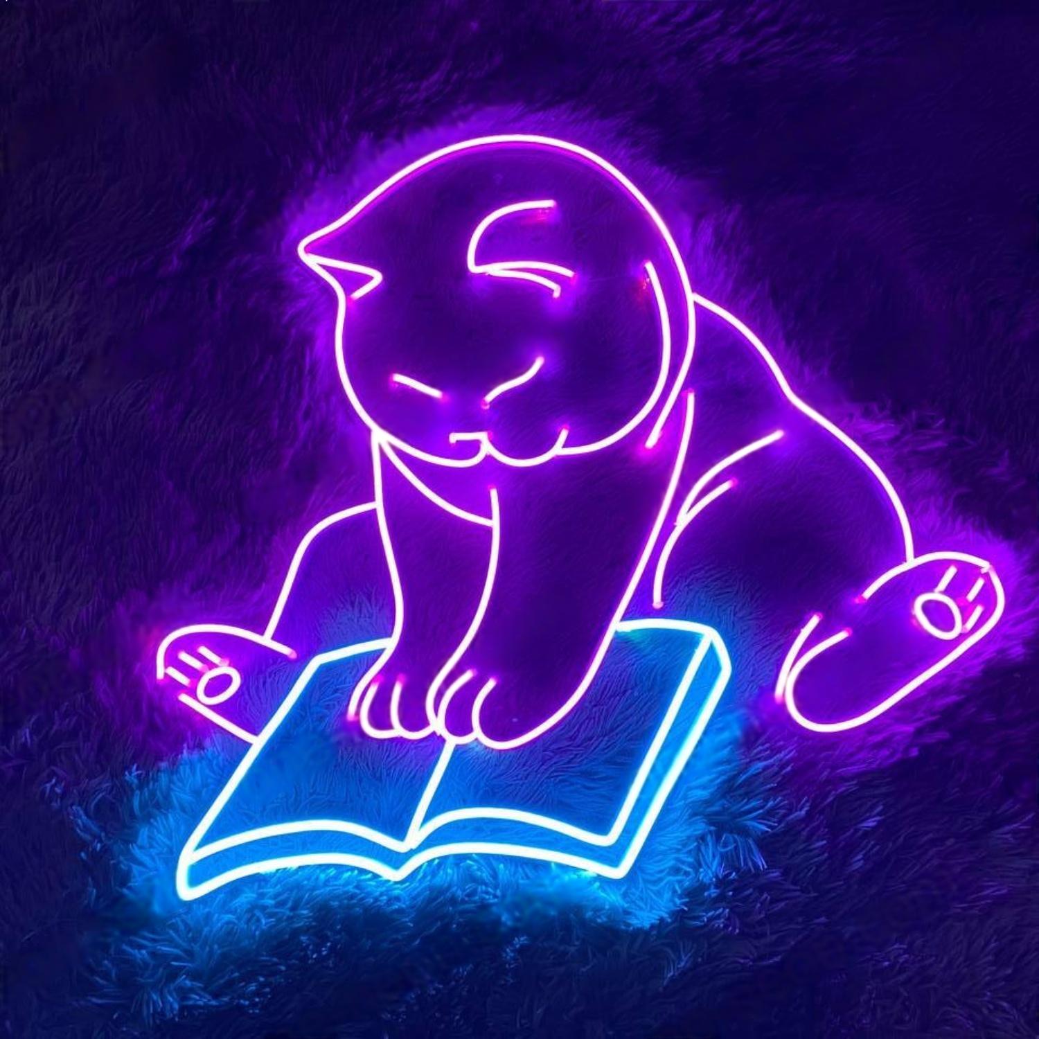 Purple Cat Reading Book Led Neon Sign For Home Cafe Decor | Shineneon