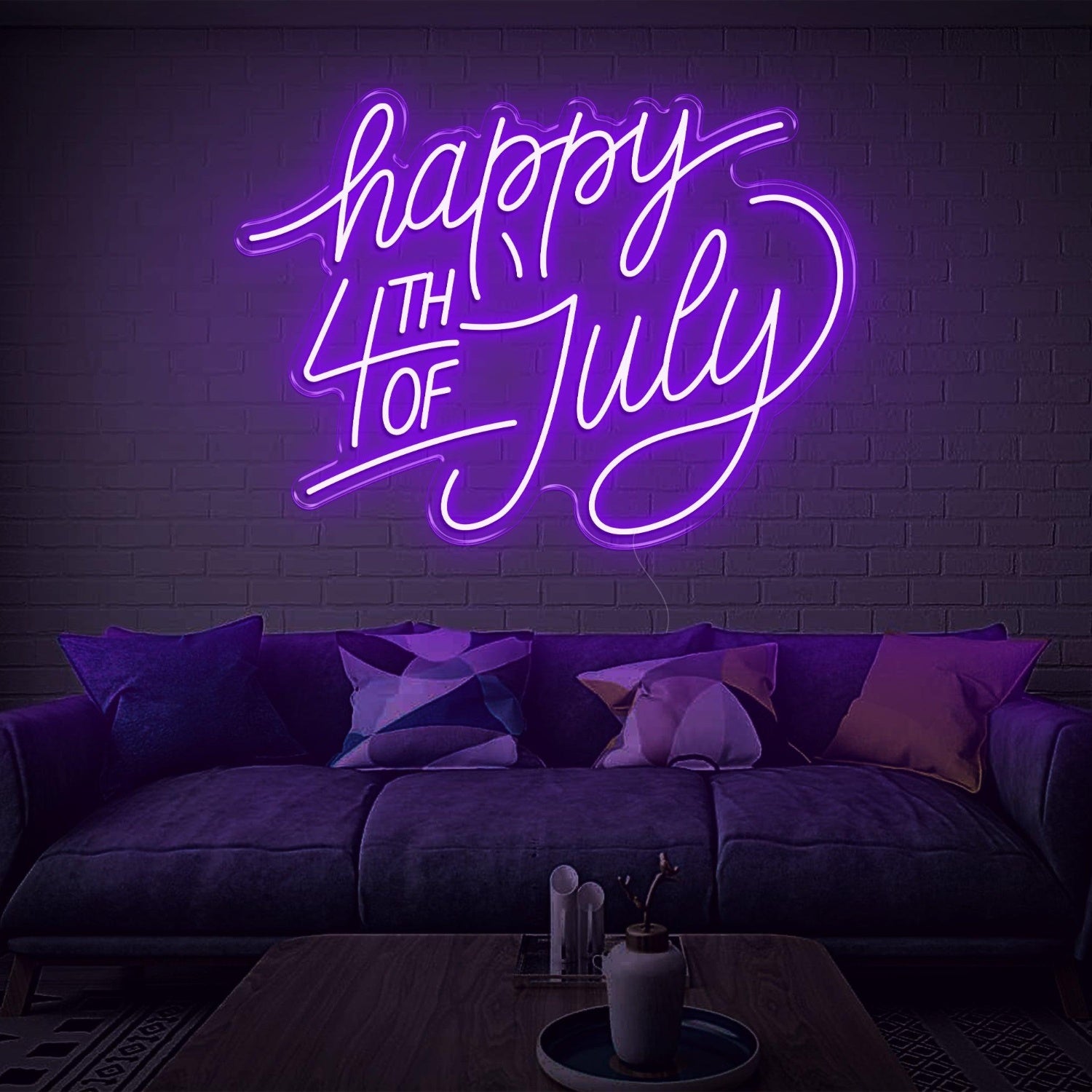 Purple Cursive Happy 4th Led Neon Sign For Indoor July 4th Party Decor | Shineneon