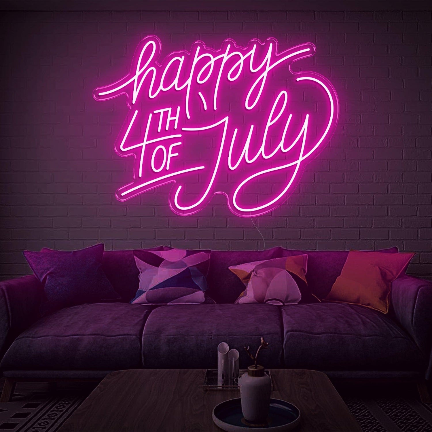 Purple Cursive Happy 4th Led Neon Sign For Indoor July 4th Party Decor | Shineneon