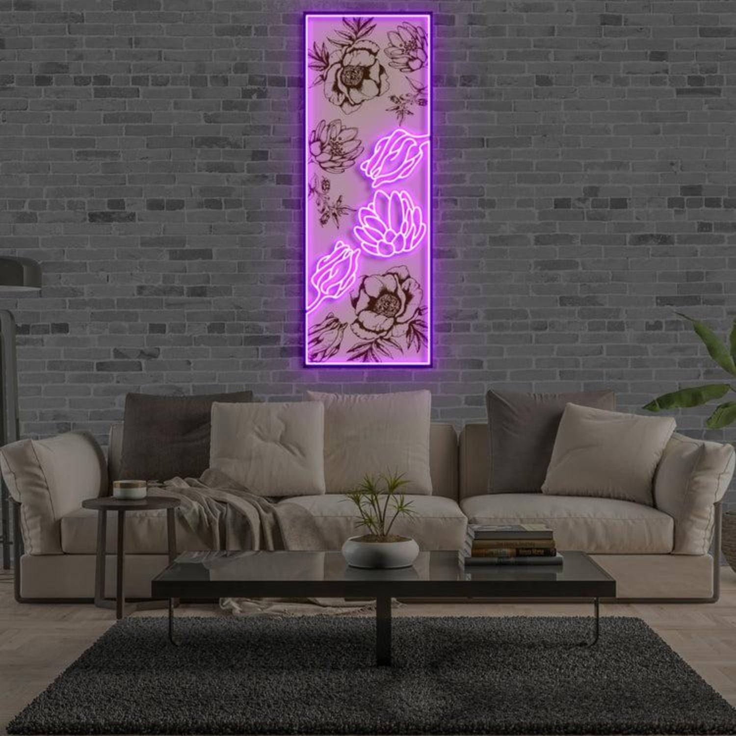Purple Floral Led Neon Sign Flower Wall Art For Home Decor | Shineneon