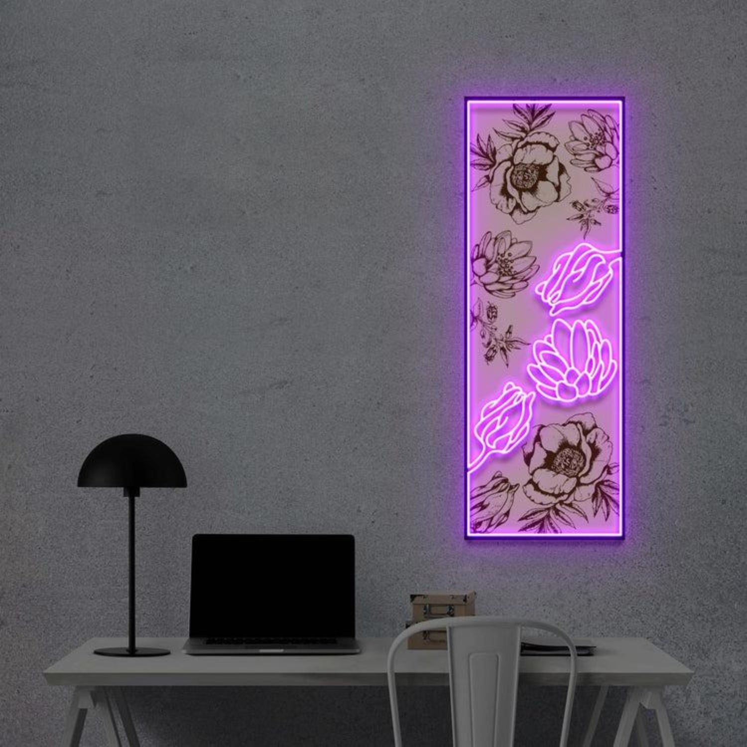 Purple Floral Led Neon Sign Flower Wall Art For Home Decor | Shineneon