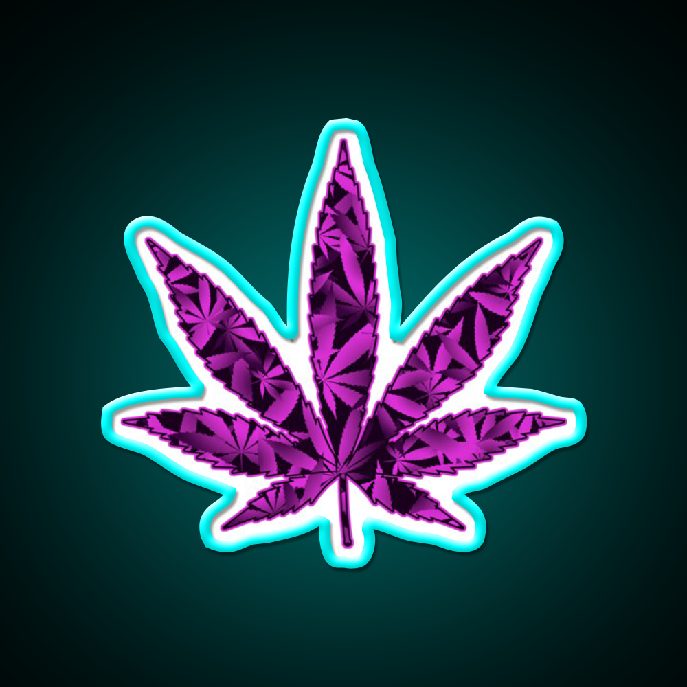 Purple Haze Hemp Inspired Green Leaf Led Neon Sign Rgb Color - Size and dimension reference