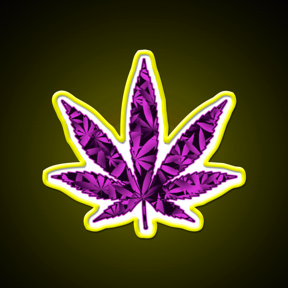 Purple Haze Hemp Inspired Green Leaf Led Neon Sign Rgb Color - Custom LED neon sign front view