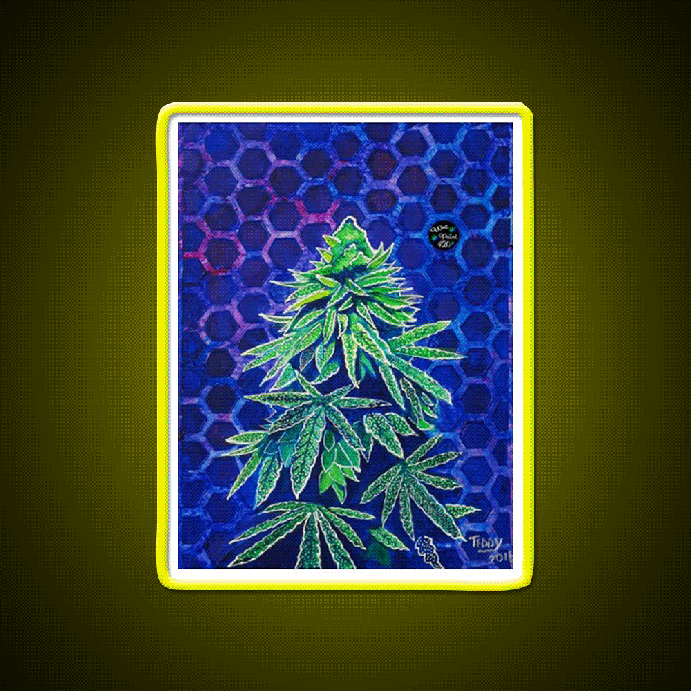Purple Kush Hemp Inspired Green Leaf Led Neon Sign Rgb Color - Custom LED neon sign front view