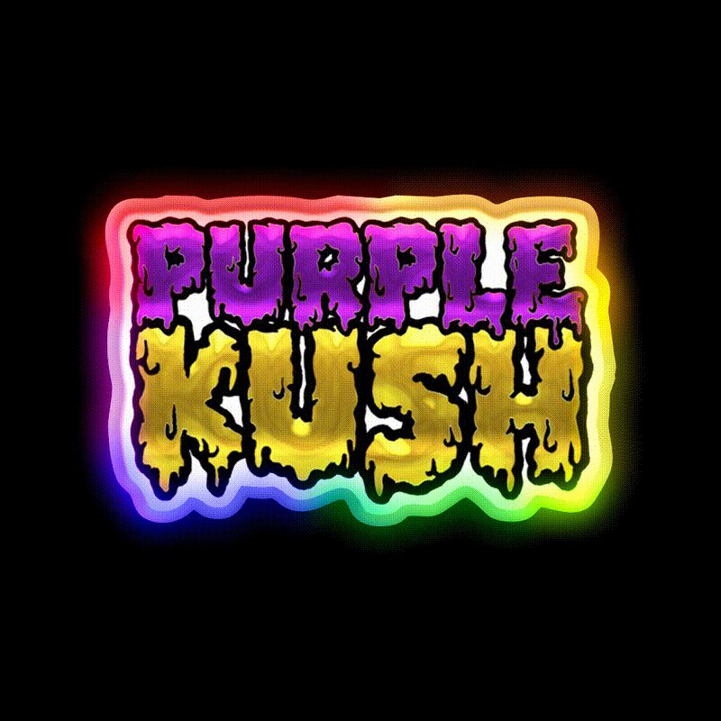 Purple Kush Weed Strain Original Label Green Leaf Led Neon Sign Rgb Color - LED neon sign close-up detail