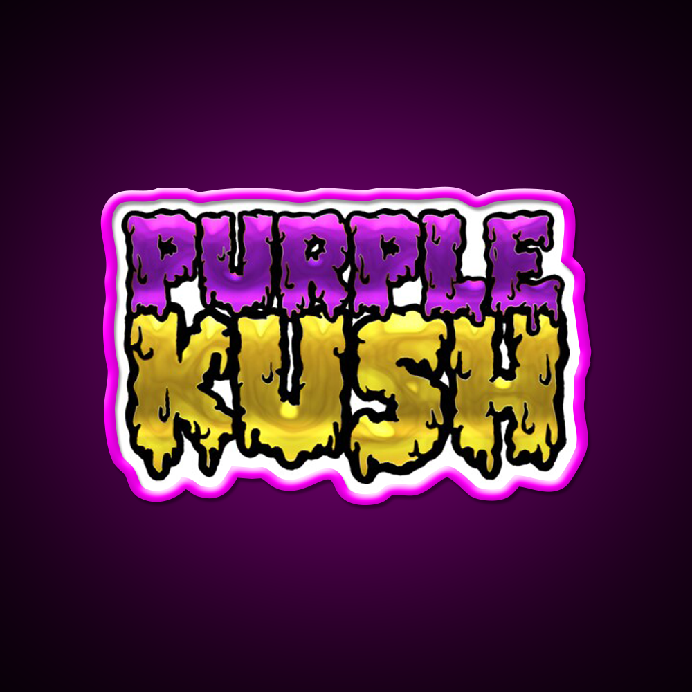 Purple Kush Weed Strain Original Label Green Leaf Led Neon Sign Rgb Color - Neon sign mounted on wall in room