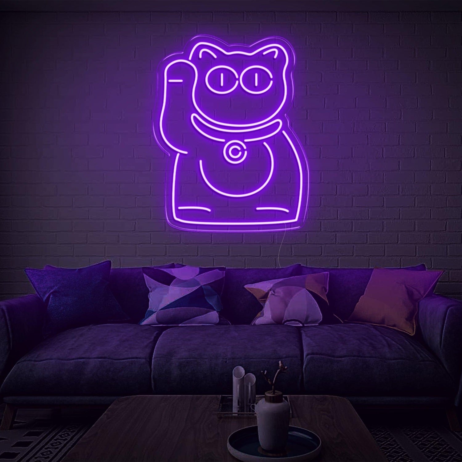 Purple Lucky Cat Led Neon Sign For Modern Indoor Wall Decor | Shineneon