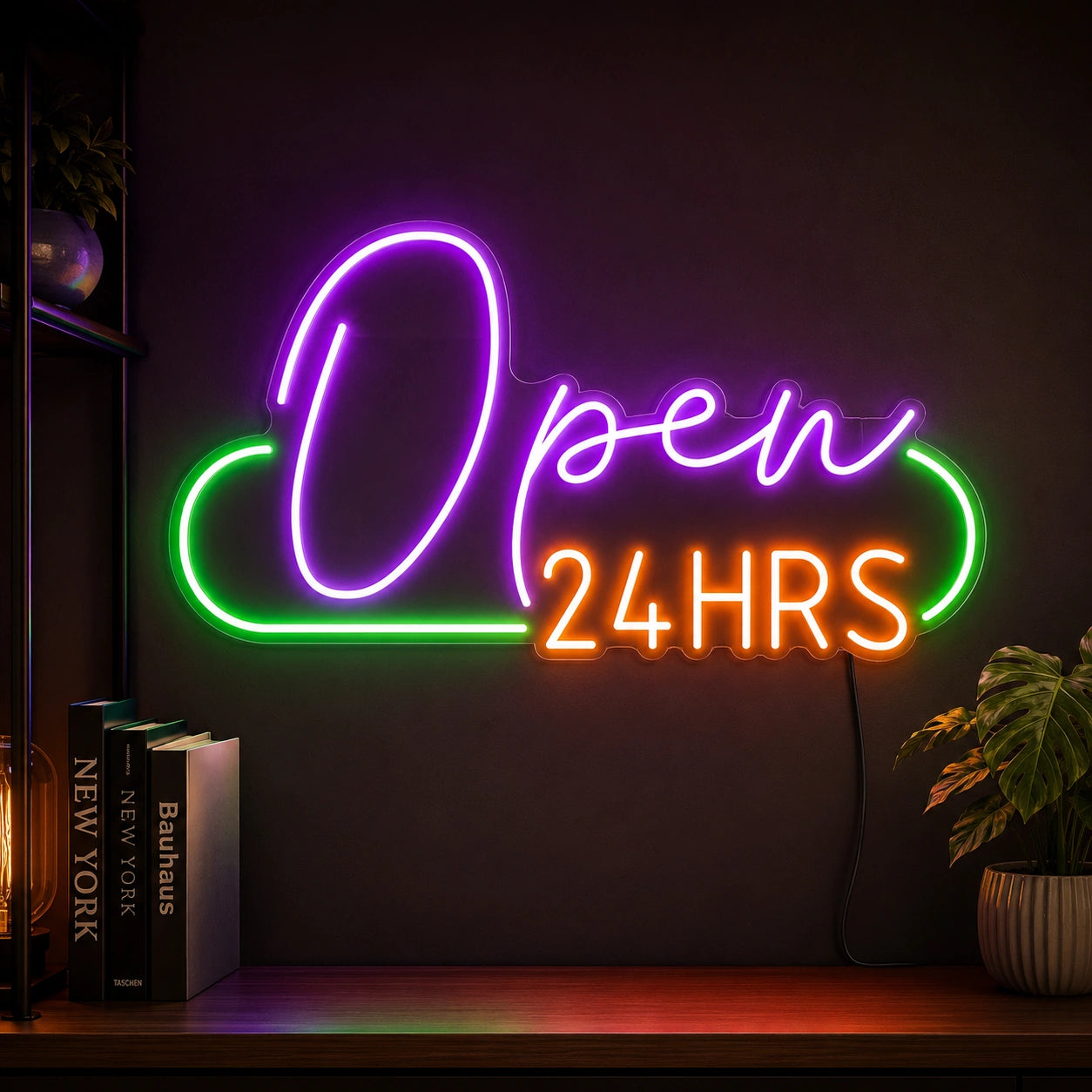 Purple Open 24 Hrs Neon Sign LED Neon Sign high-converting product image