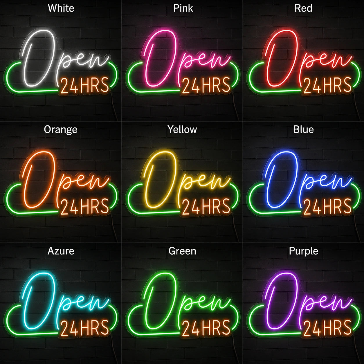 Purple Open 24 Hrs Neon Sign LED Neon Sign color grid
