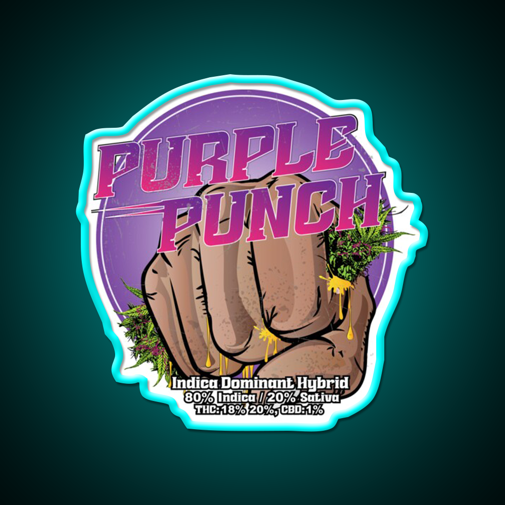 Purple Punch Strain Art Hemp Inspired Green Leaf Led Neon Sign Rgb Color - Size and dimension reference