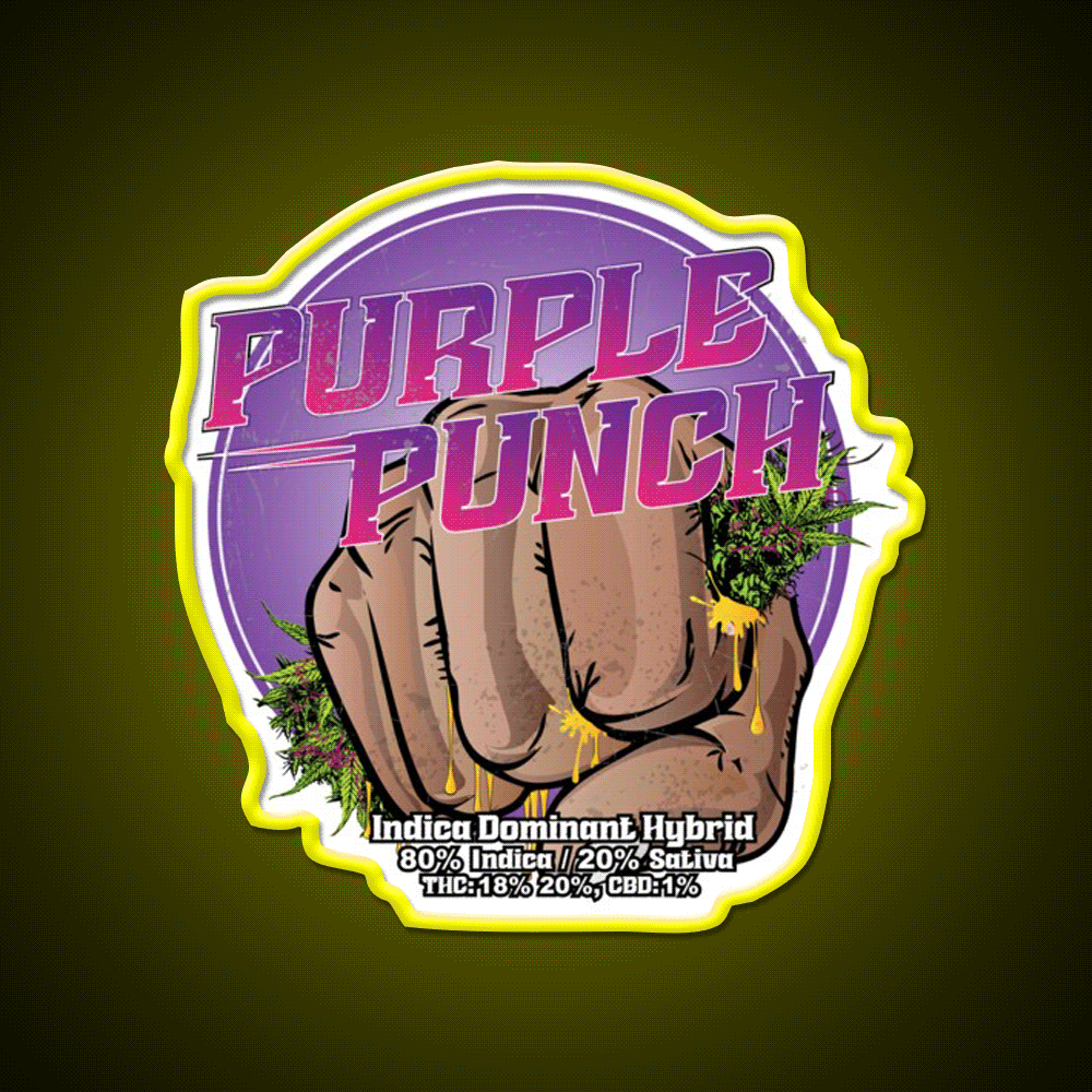 Purple Punch Strain Art Hemp Inspired Green Leaf Led Neon Sign Rgb Color - Custom LED neon sign front view
