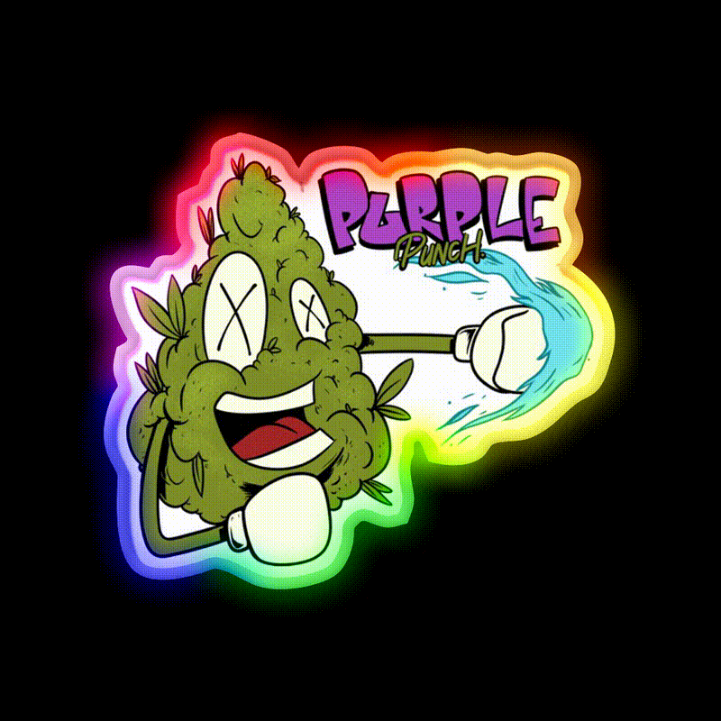 Purple Punch Weed Strain Hemp Inspired Green Leaf Led Neon Sign Rgb Color - LED neon sign close-up detail