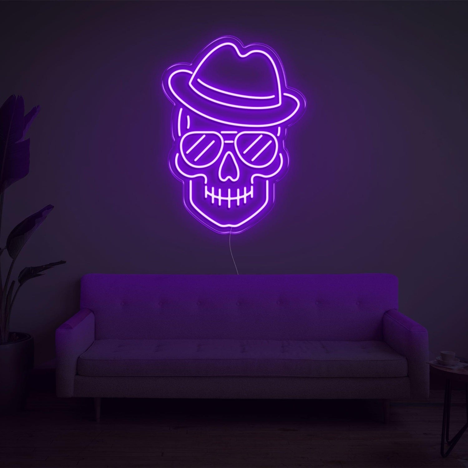 Purple Skull With Hat Glasses Led Neon Sign For Home Bar Cafe Decor | Shineneon