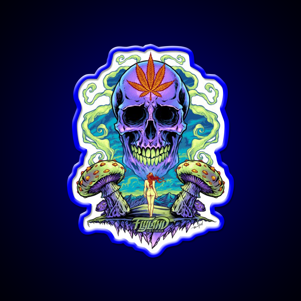 Purple Skull With Mushrooms Hemp Inspired Green Leaf Led Neon Sign Rgb Color - LED neon sign view 5