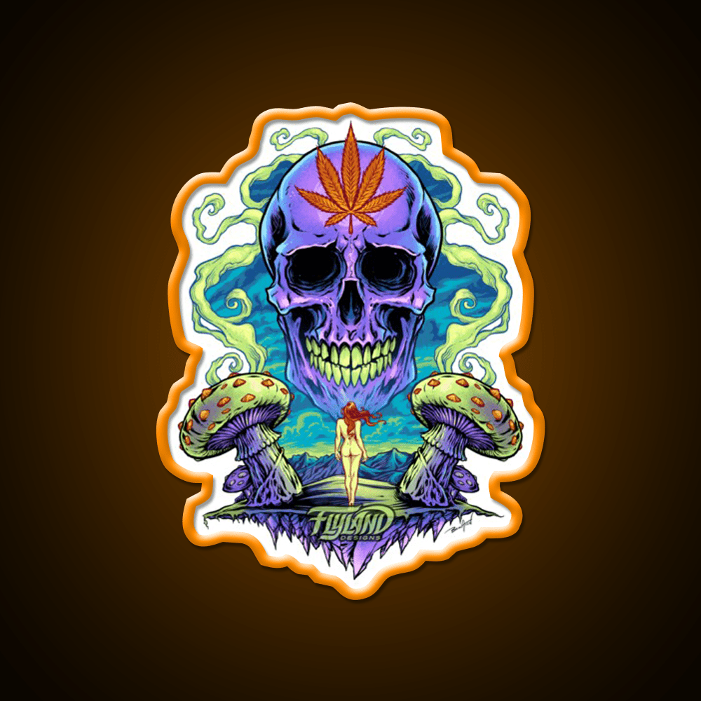 Purple Skull With Mushrooms Hemp Inspired Green Leaf Led Neon Sign Rgb Color - Shineneon