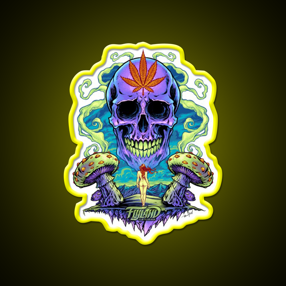 Purple Skull With Mushrooms Hemp Inspired Green Leaf Led Neon Sign Rgb Color - LED neon sign view 7