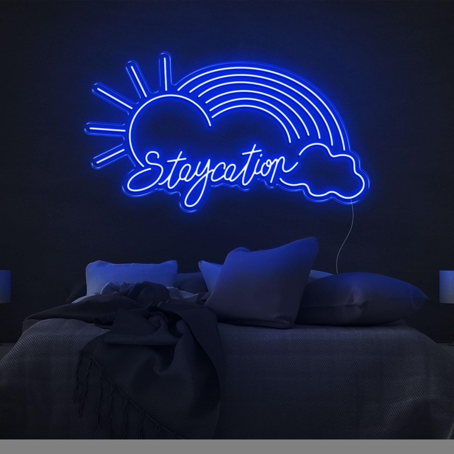 Purple Sun Rainbow Cloud Staycation Led Neon Sign For Bedroom Decor | Shineneon