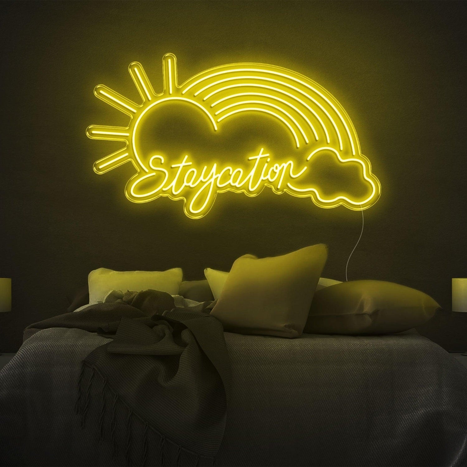 Purple Sun Rainbow Cloud Staycation Led Neon Sign For Bedroom Decor | Shineneon