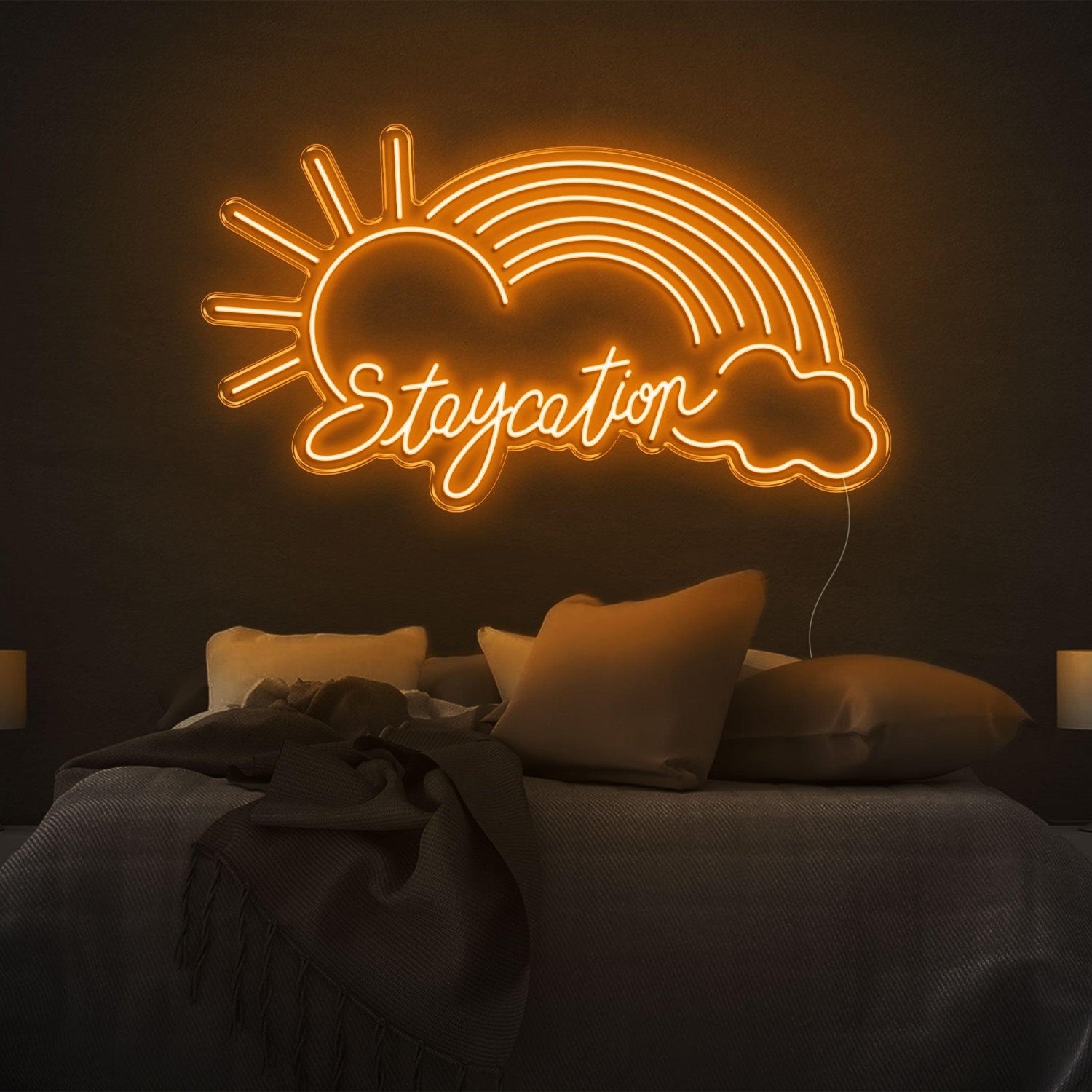 Purple Sun Rainbow Cloud Staycation Led Neon Sign For Bedroom Decor | Shineneon