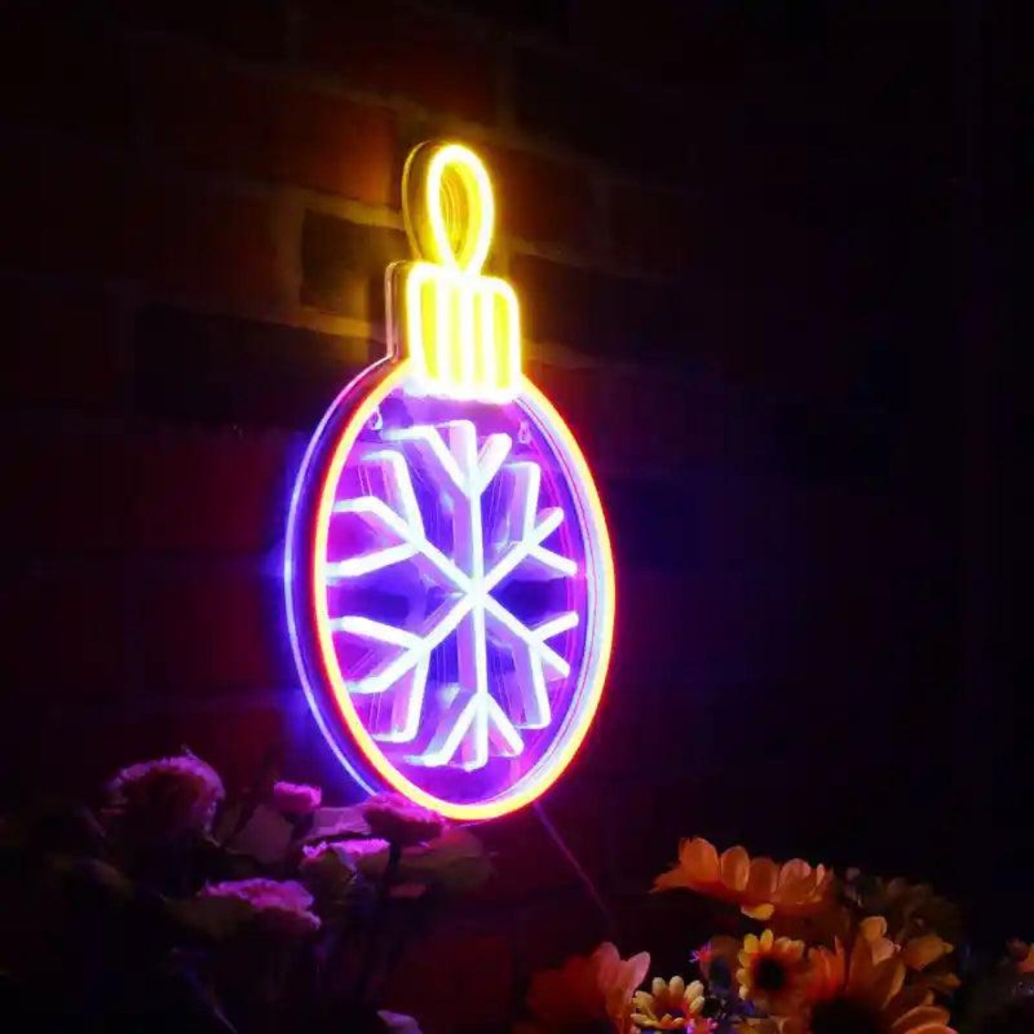 Purple Yellow Snowflake Tree Ornament Led Neon Sign Merry Christmas Decor | Shineneon