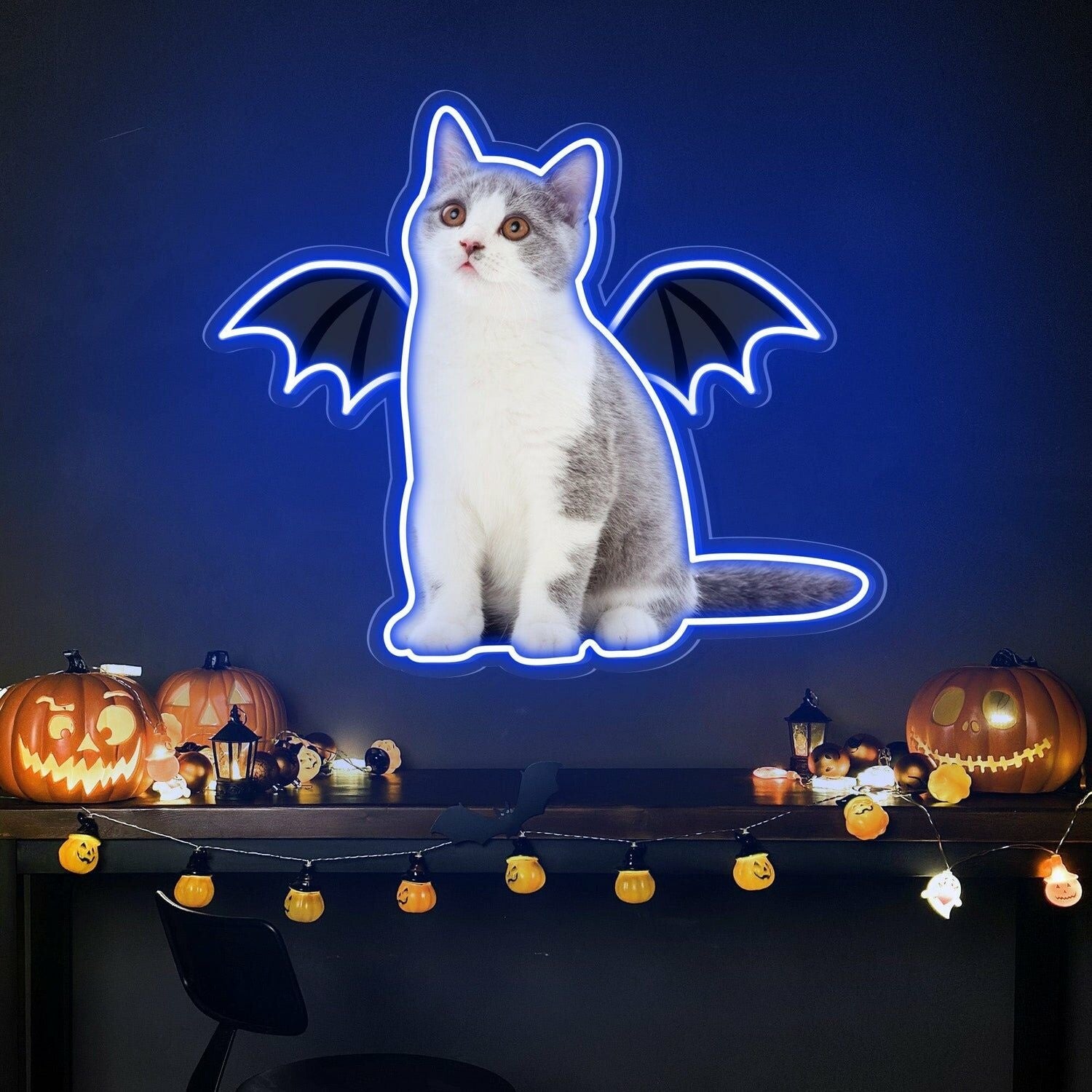 Purr-Fect Glow To Your Neon Cat Portrait Wings Personalized Uv Led Neon Sign | Shineneon