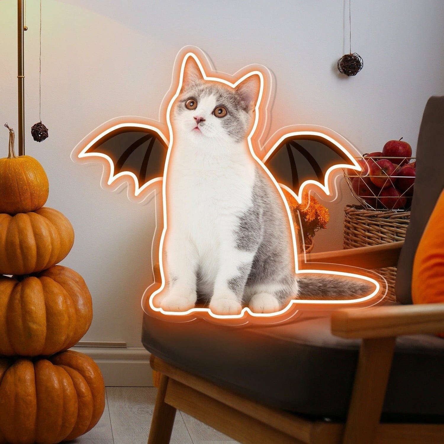 Purr - Fect Glow To Your Neon Cat Portrait Wings Personalized Uv Led Neon Sign - Shineneon