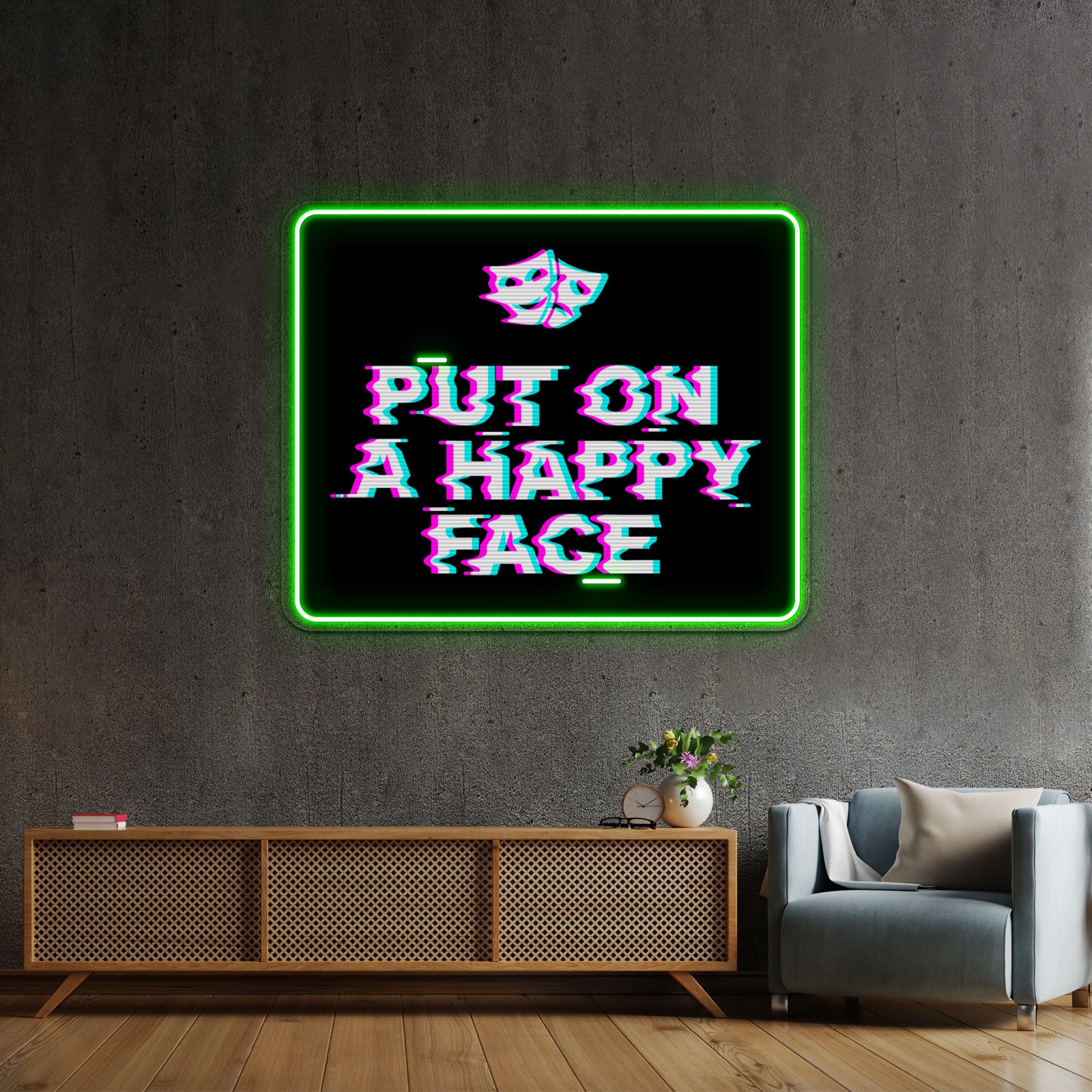 Put On A Happy Face Artwork Led Signs For Room | Shineneon