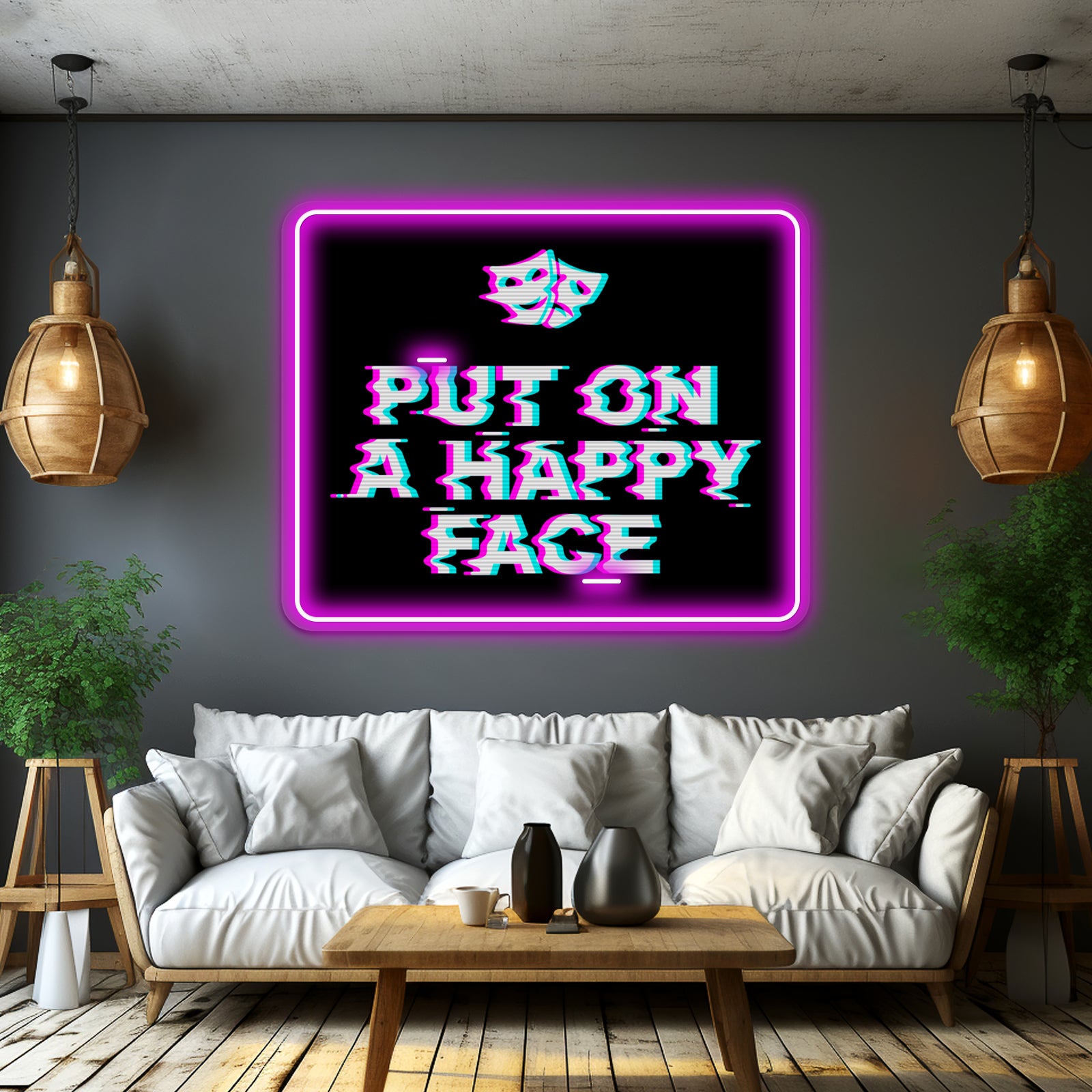 Put On A Happy Face Artwork Led Signs For Room | Shineneon