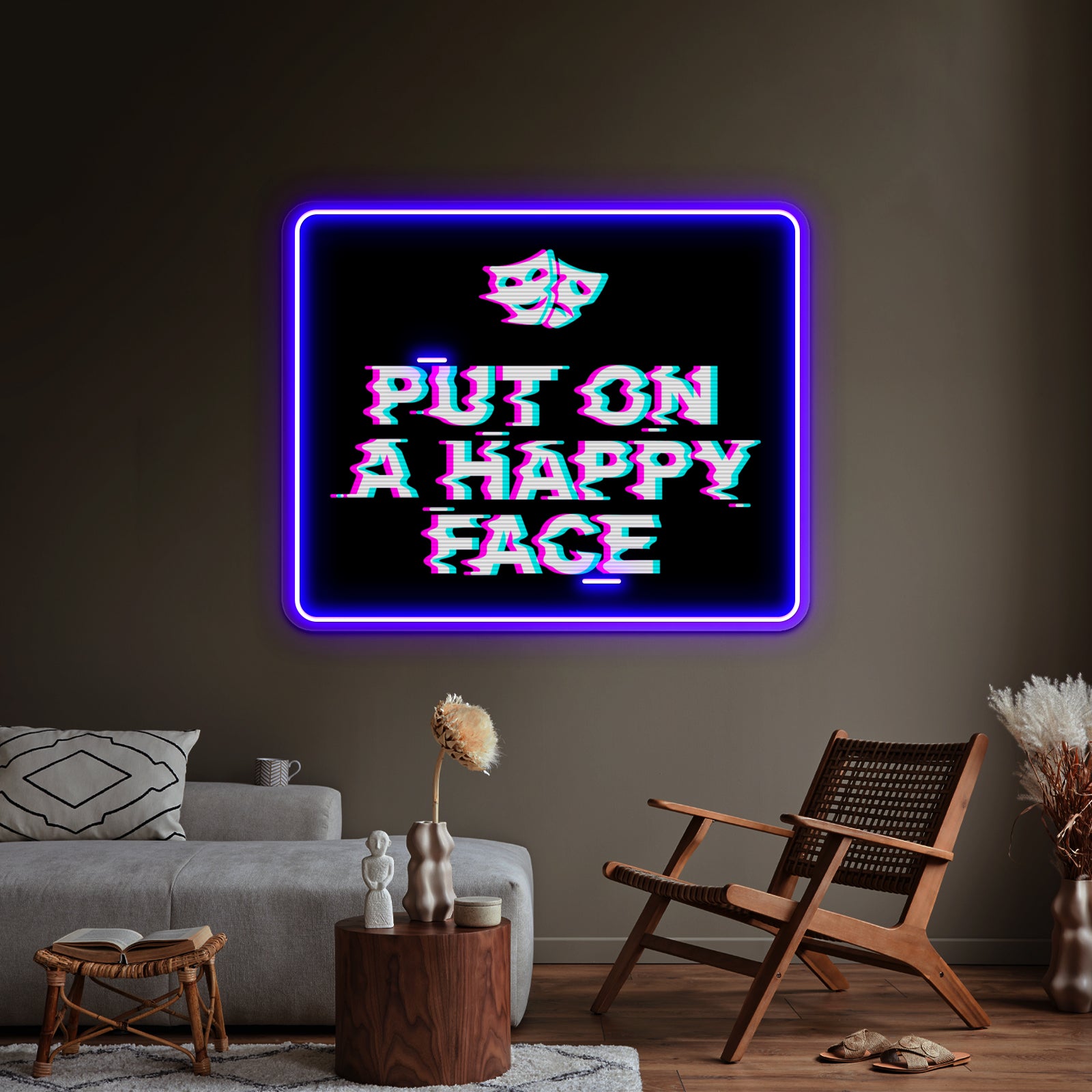Put On A Happy Face Artwork Led Signs For Room | Shineneon