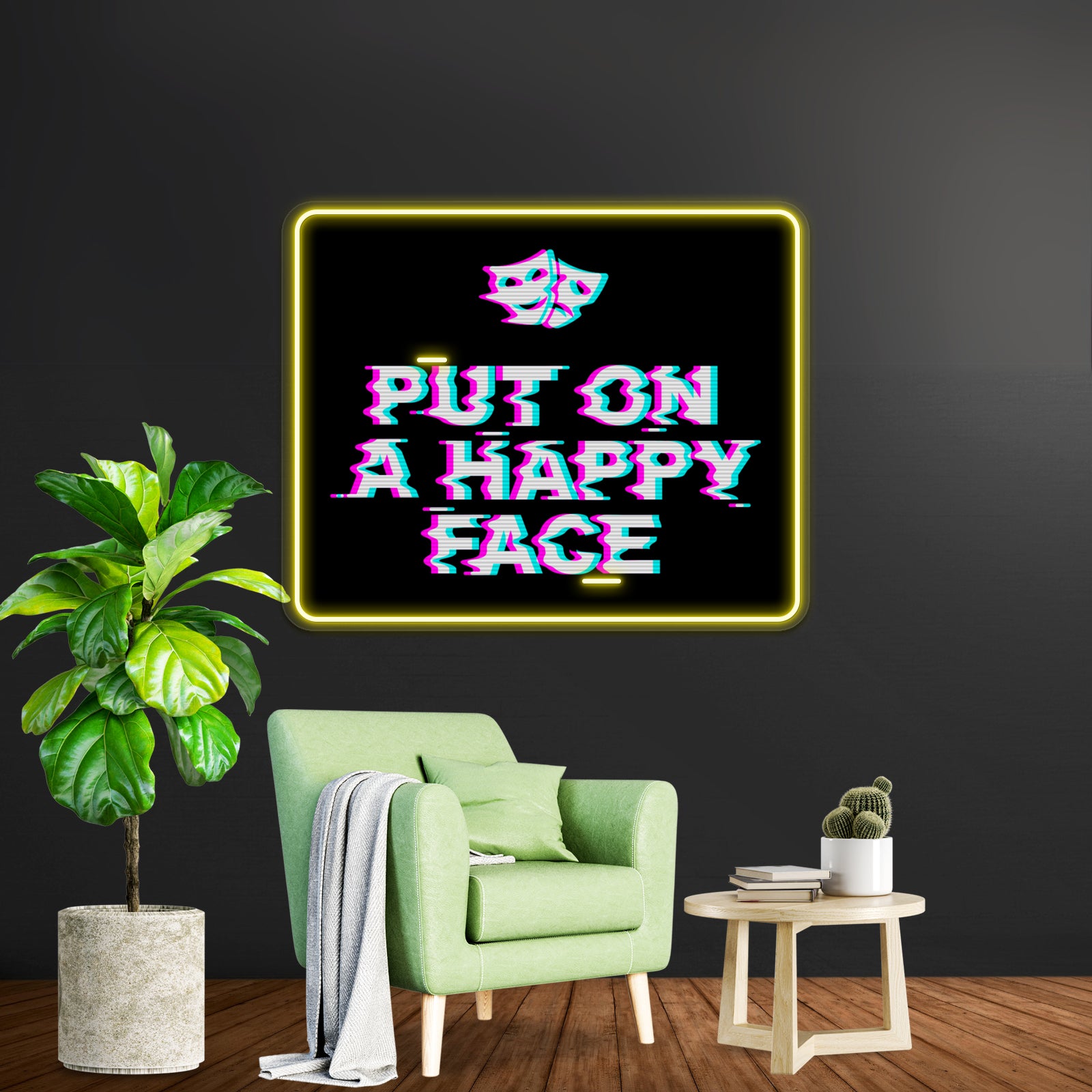 Put On A Happy Face Artwork Led Signs For Room | Shineneon