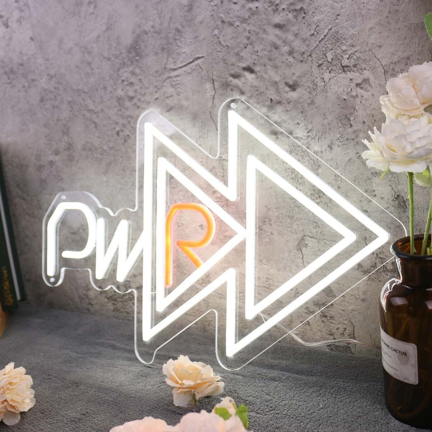 Pwr With Fast Forward Key White Led Neon Sign | Shineneon