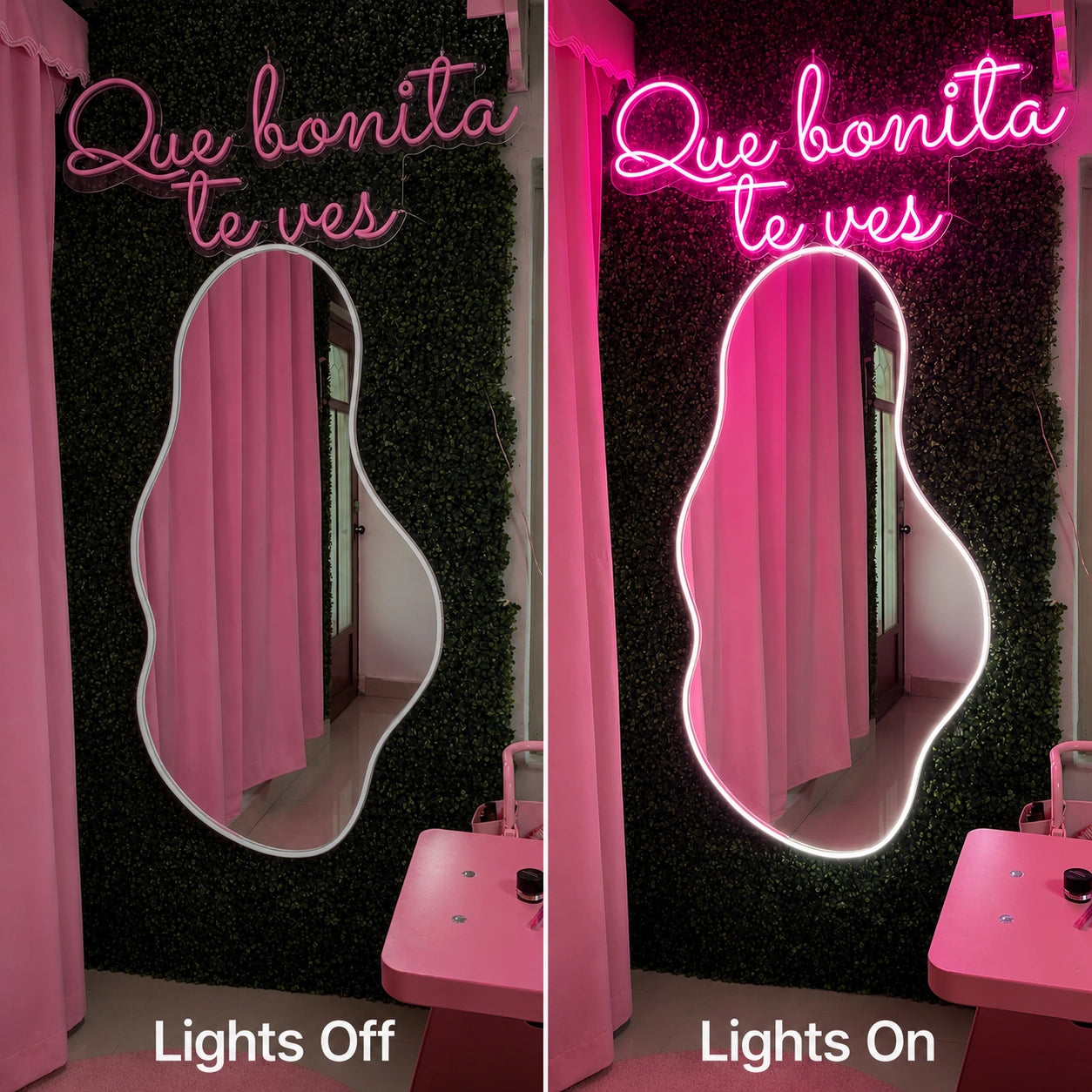 Que Bonita Te Ves LED Neon Sign - 06 Day Night Comparison
