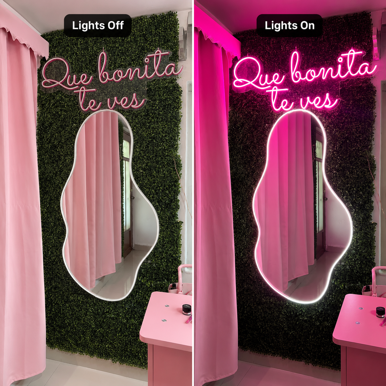 Que Bonita Te Ves LED Neon Sign Wall Decor - 06 Day Night Comparison