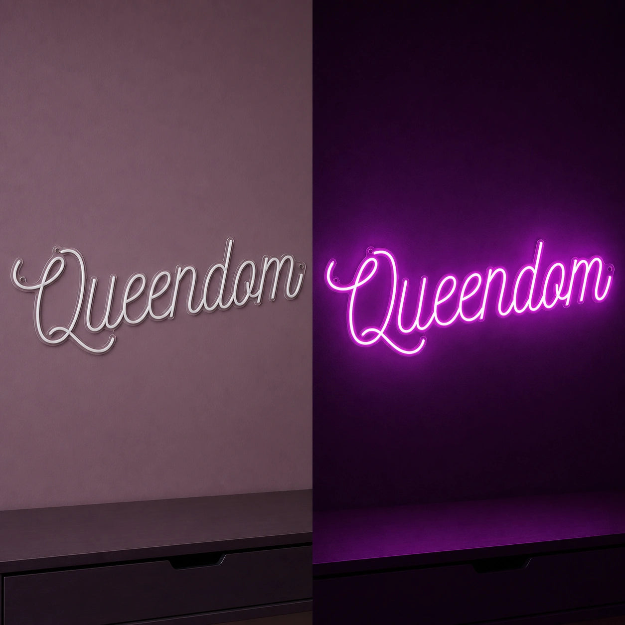 Queendom Wall Decor LED Neon Sign Garage Man Cave Neon Sign day and night comparison