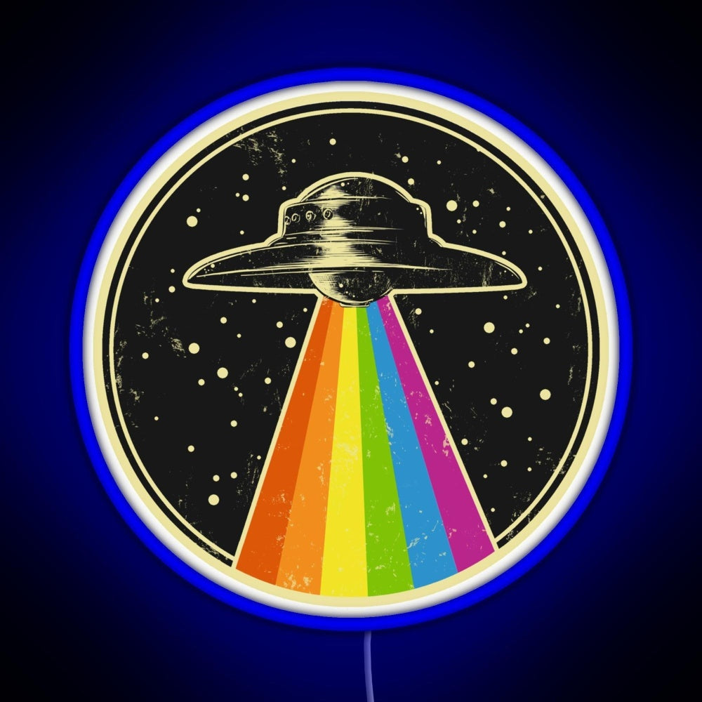 Queer Ufo Rainbow Ufo Alien Abduction Queer Rgb Neon Sign