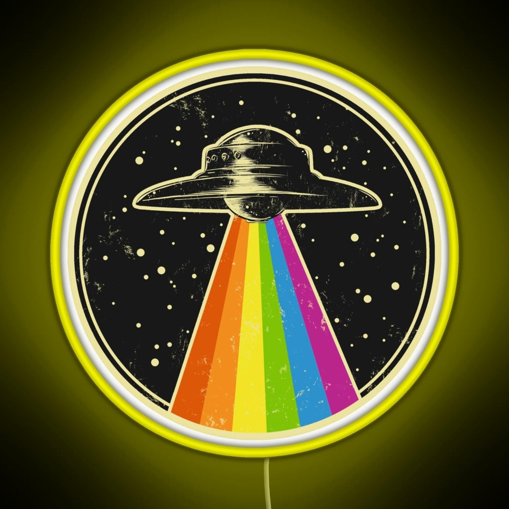 Queer Ufo Rainbow Ufo Alien Abduction Queer Rgb Neon Sign