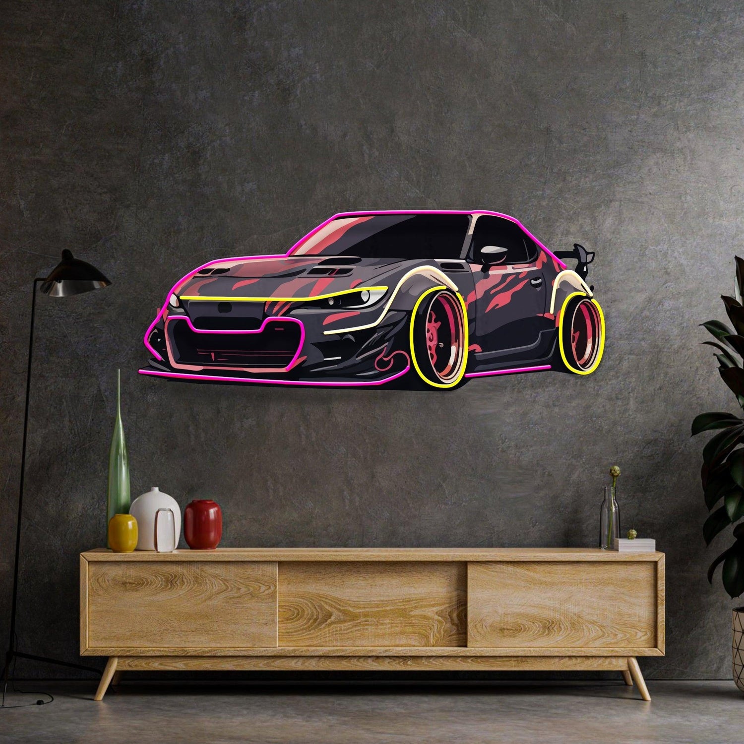 Race Drift Purple-Yellow Custom Car Uv Printed Led Neon Sign For Home Automotive Decor | Shineneon