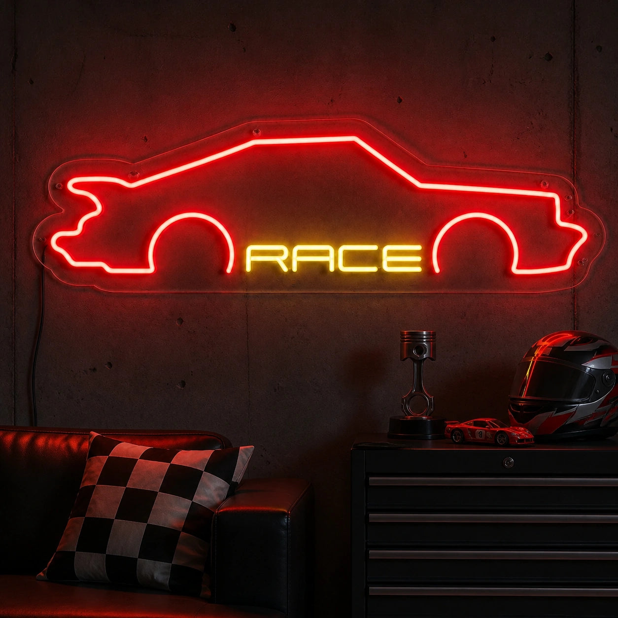 Race Sports Car Vintage LED Neon Sign real lifestyle scene