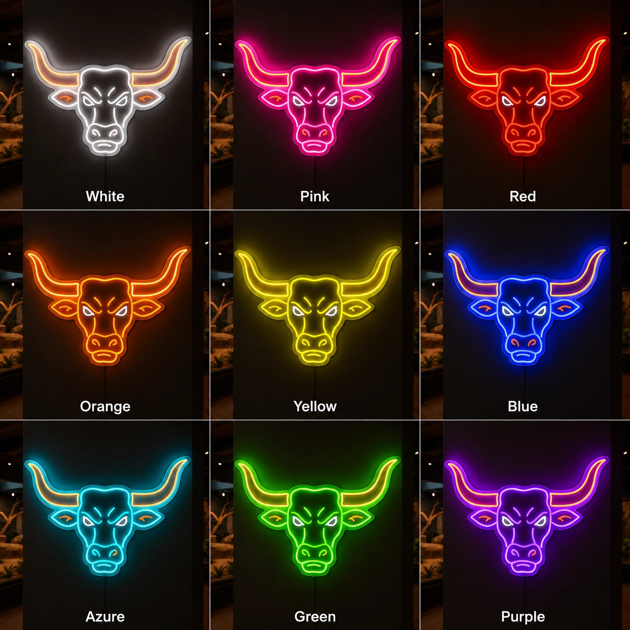 Raging Bull Head Neon Sign LED Neon Sign color grid