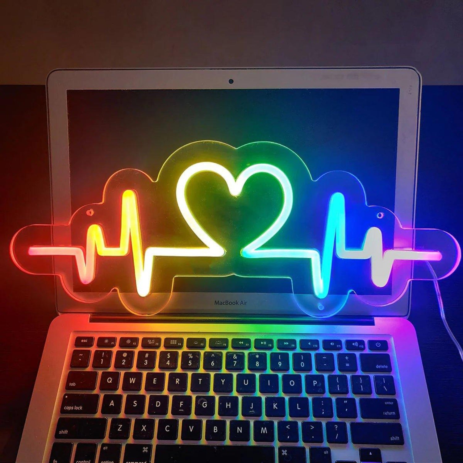Rainbow-Color Heartbeat Ecg Heart Led Neon Sign For Home Bar Valentine Decor | Shineneon