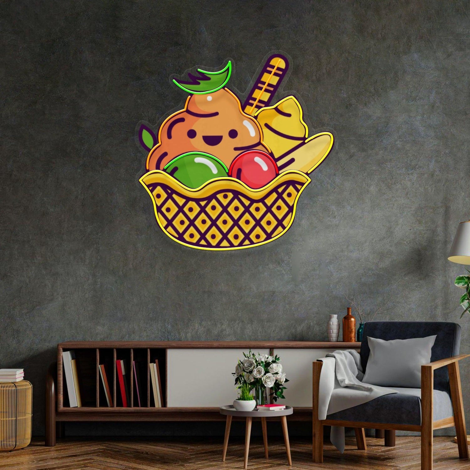 Rainbow Ice Cream Uv Printed Led Neon Sign For Home Shop Decor | Shineneon