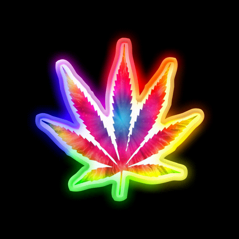 Rainbow Pot Leaf Hemp Inspired Green Leaf Led Neon Sign Rgb Color - LED neon sign close-up detail