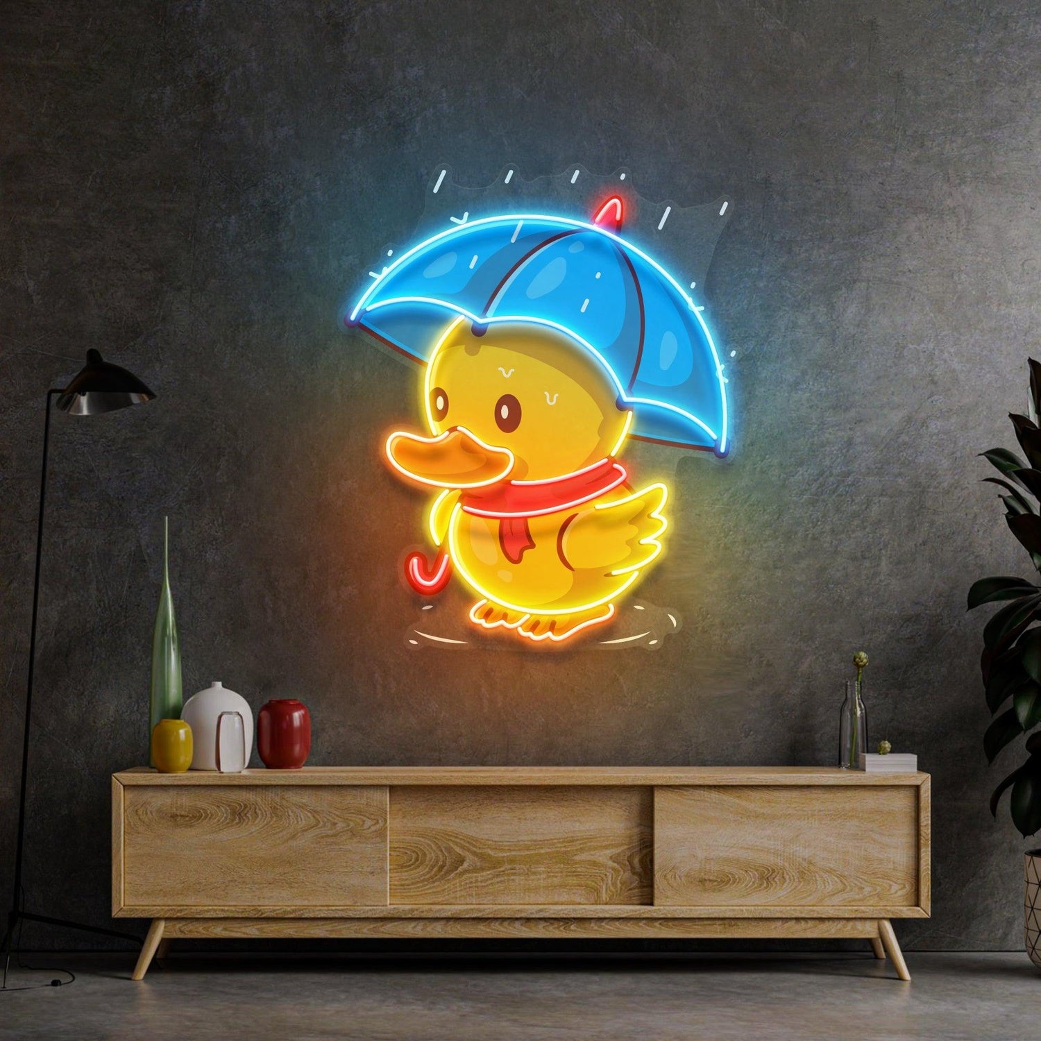 Rainy Duck With Umbrella Uv Printed Led Neon Sign Indoor Decor | Shineneon