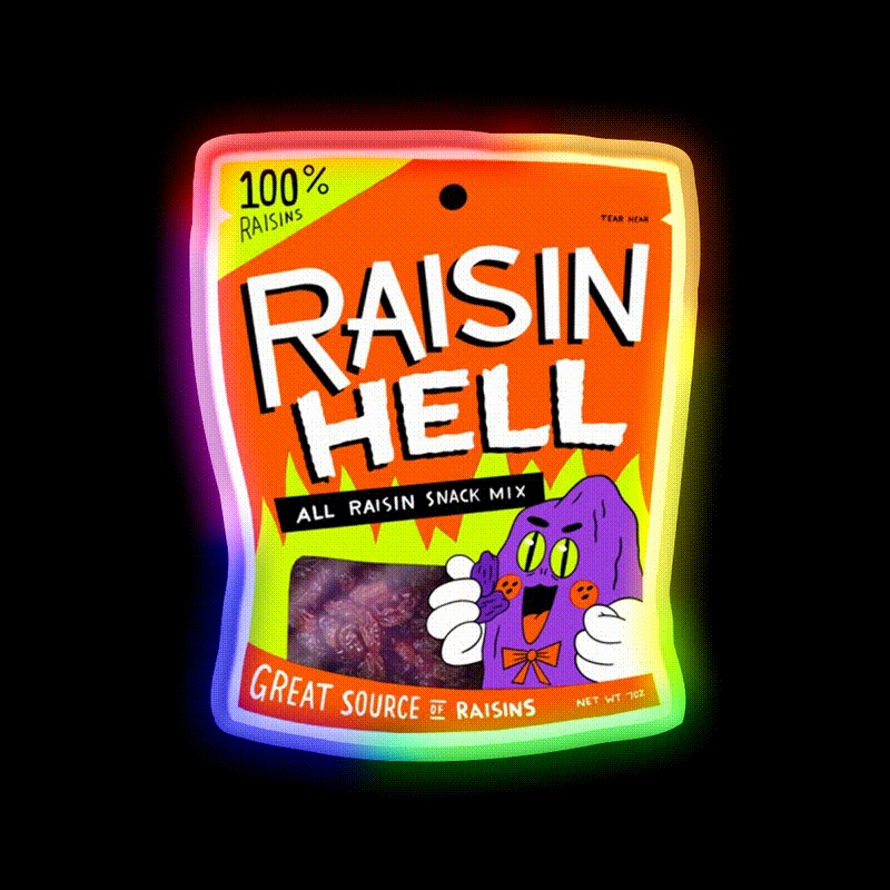 Raisin Hell All Raisin Snack Mix Snack Food Led Neon Sign Rgb Color - LED neon sign close-up detail