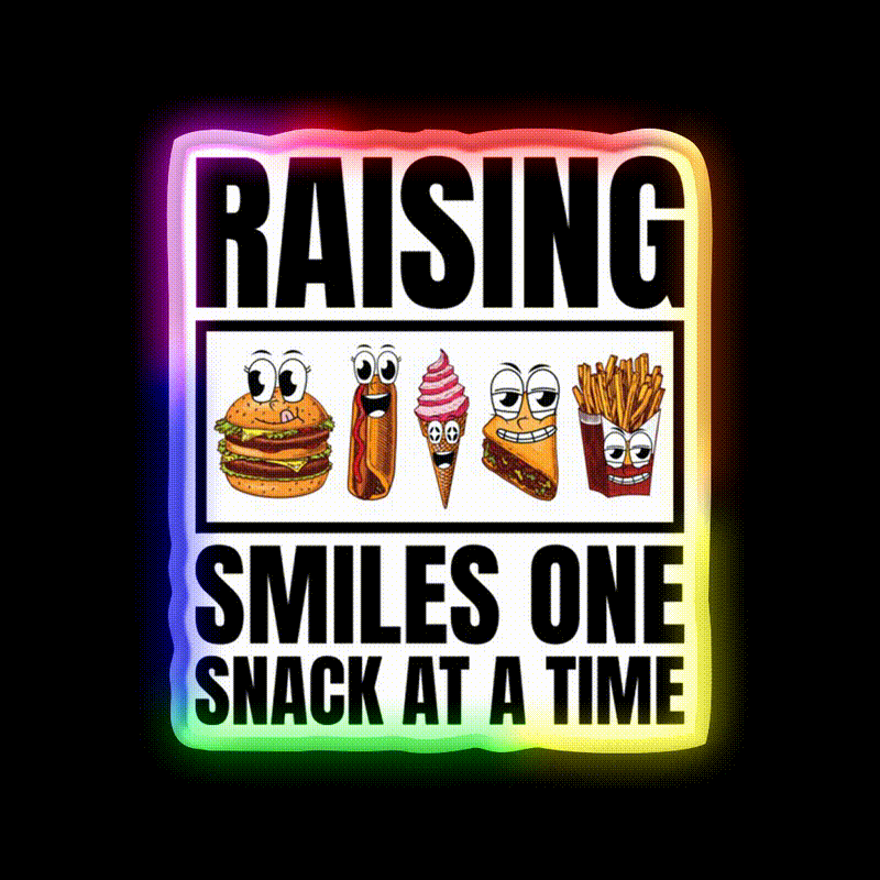 Raising Smiles One Snack At A Time Snack Food Led Neon Sign Rgb Color - LED neon sign close-up detail