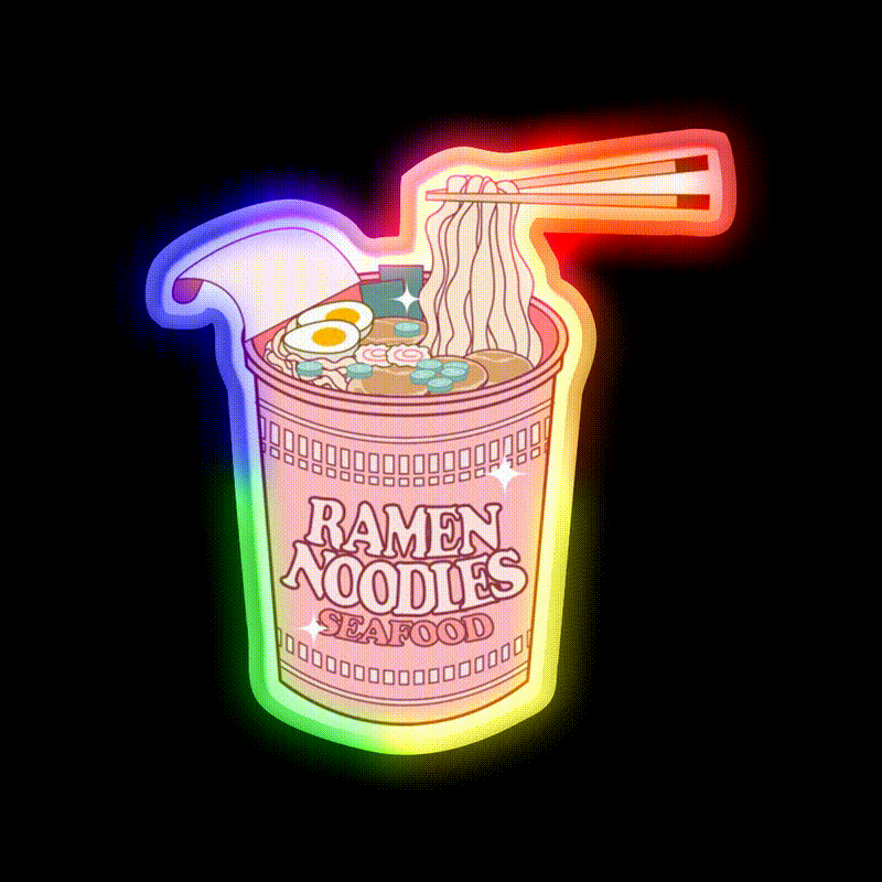 Ramen Cup Noodles Snack Food Led Neon Sign Rgb Color - LED neon sign close-up detail