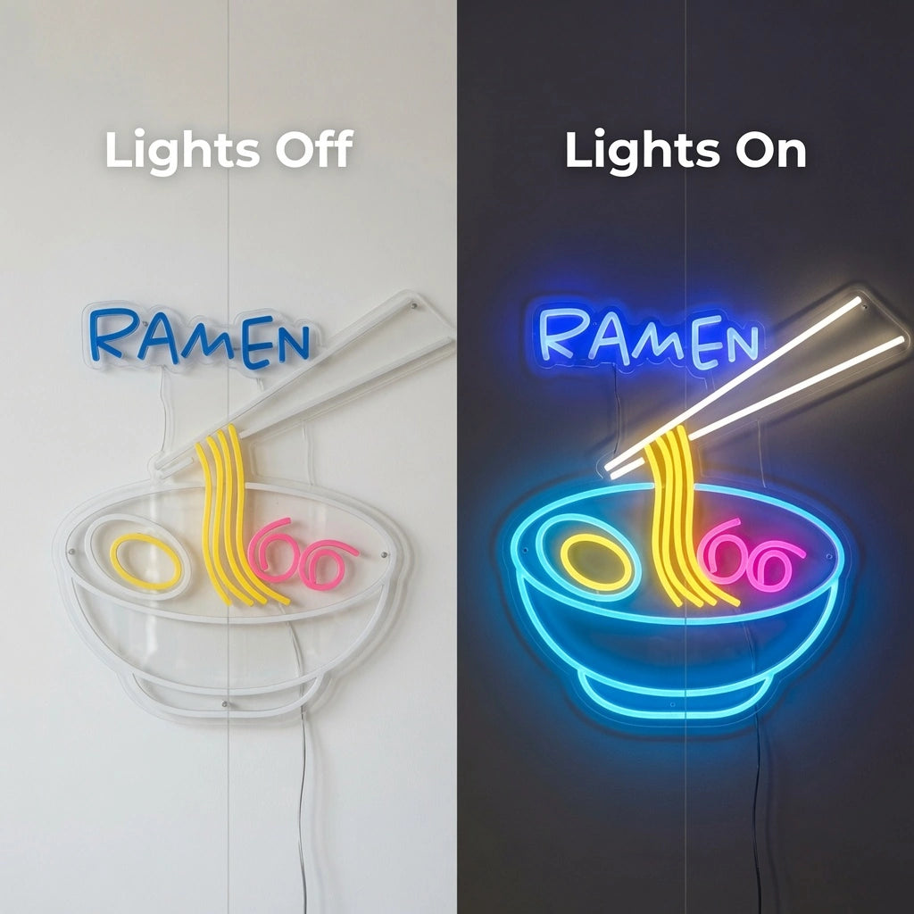 Ramen LED Neon Sign Wall Neon Sign - 06 Day Night Comparison