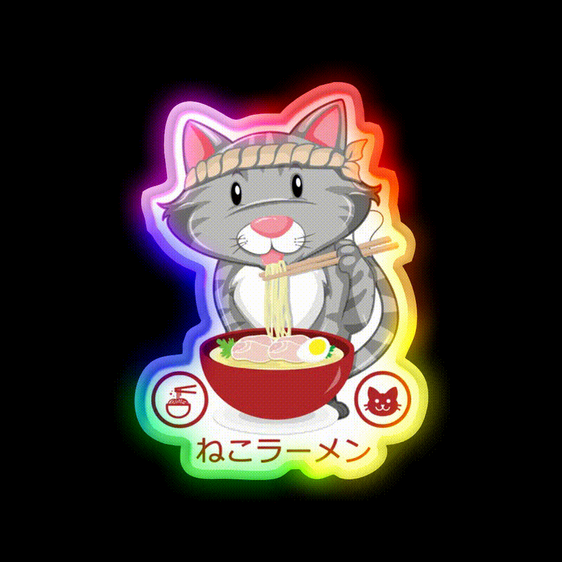 Ramen Noodle Cat Gift Led Neon Sign Chinese Food Rgb Color - LED neon sign close-up detail
