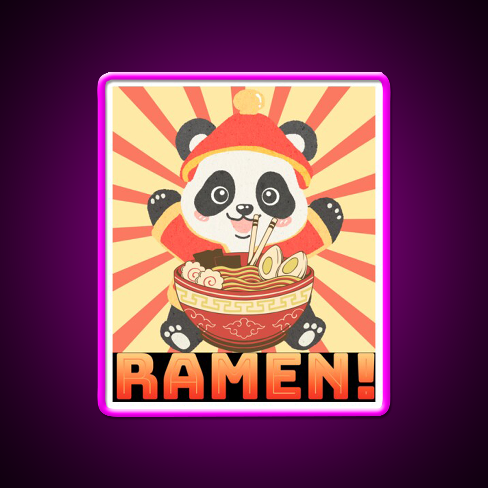Ramen Panda Led Neon Sign Chinese Food Rgb Color - Neon sign mounted on wall in room