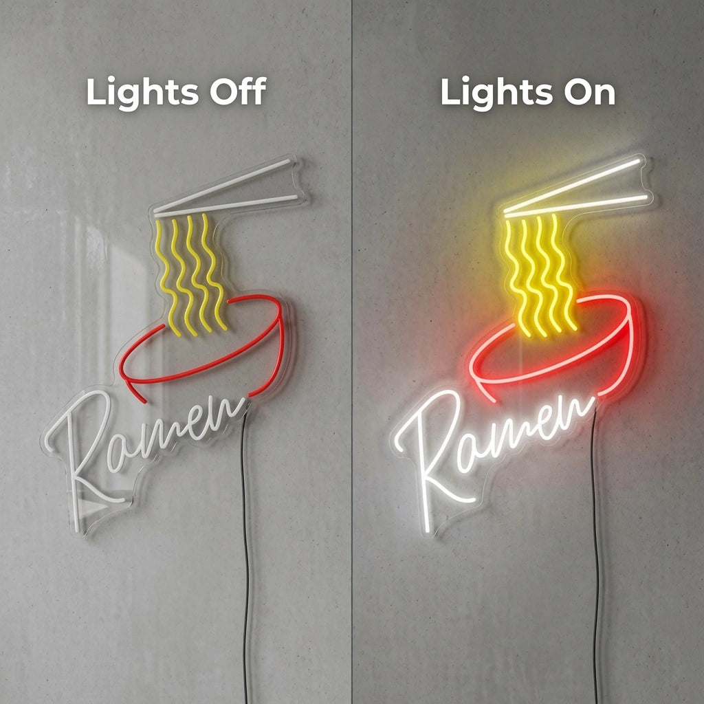 Ramen Wall Decor LED Neon Sign - 06 Day Night Comparison